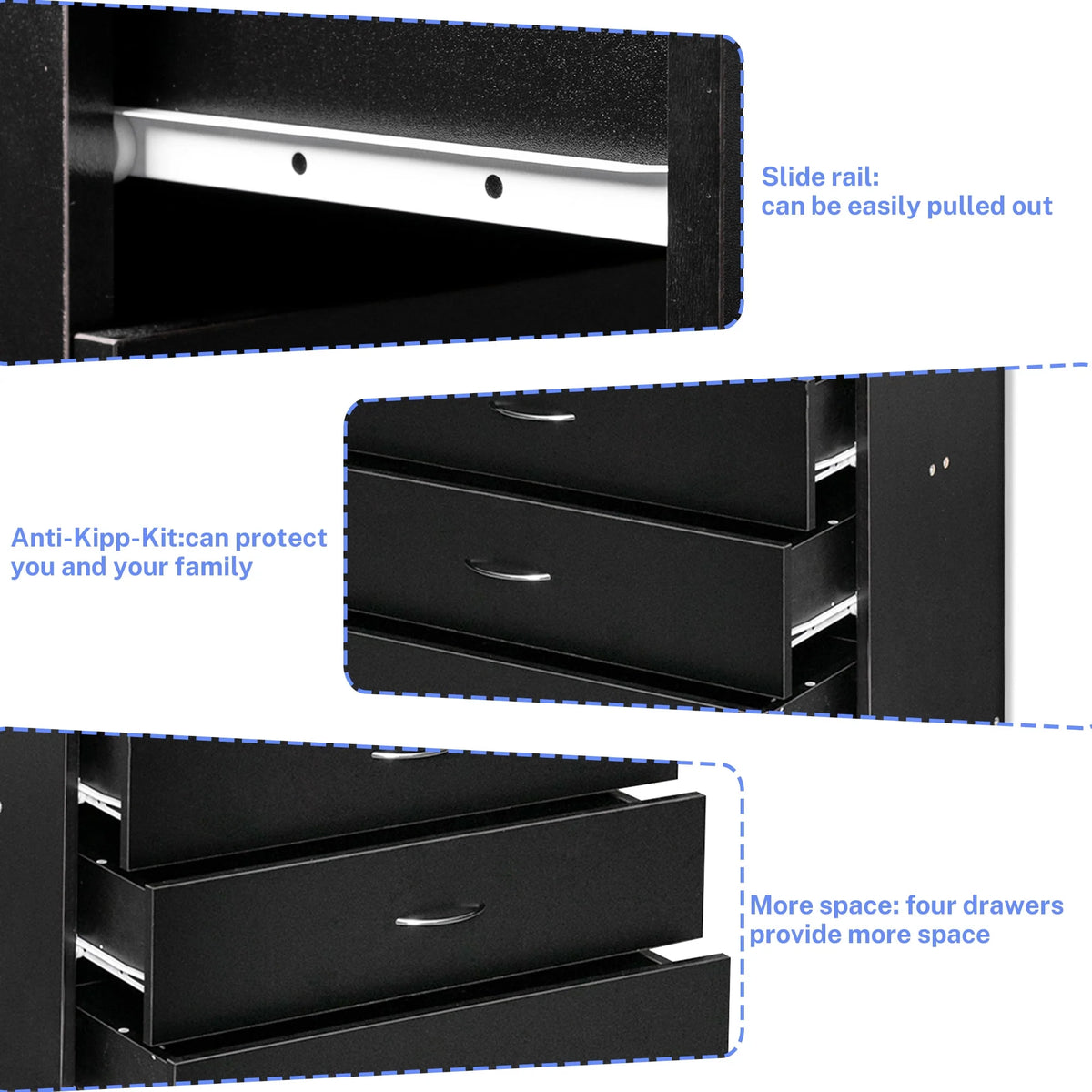 Black 4 Drawer Wood Dresser P712
