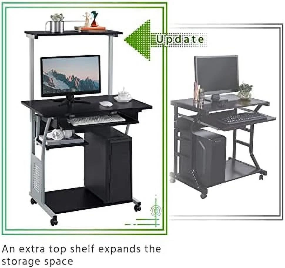 Black 3 Tier Computer Desk with Printer Shelf and Keyboard Tray E7822