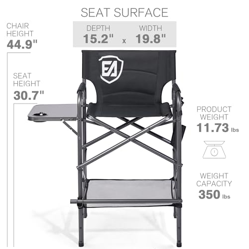 Tall Folding Chair with Side Table Cup Holder Storage Pocket Blue Grey O655