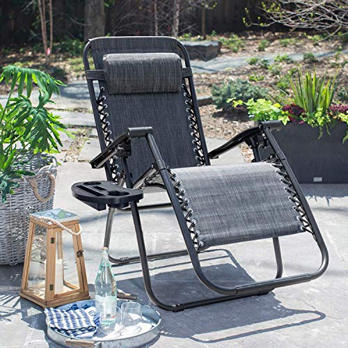 Zero Gravity Chair Outdoor Folding Lounge Chair with Pillow Grey V287