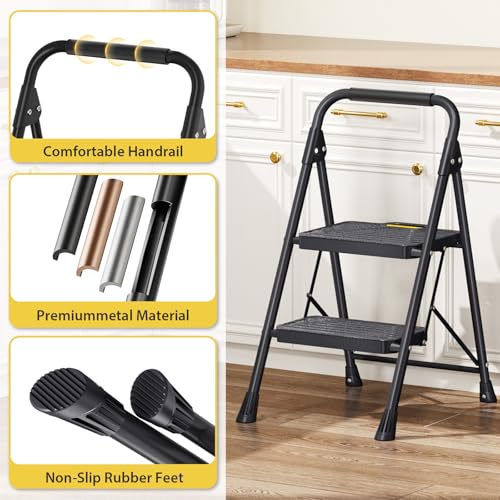 4 Step Steel Step Stool with Handrail, Black M2606
