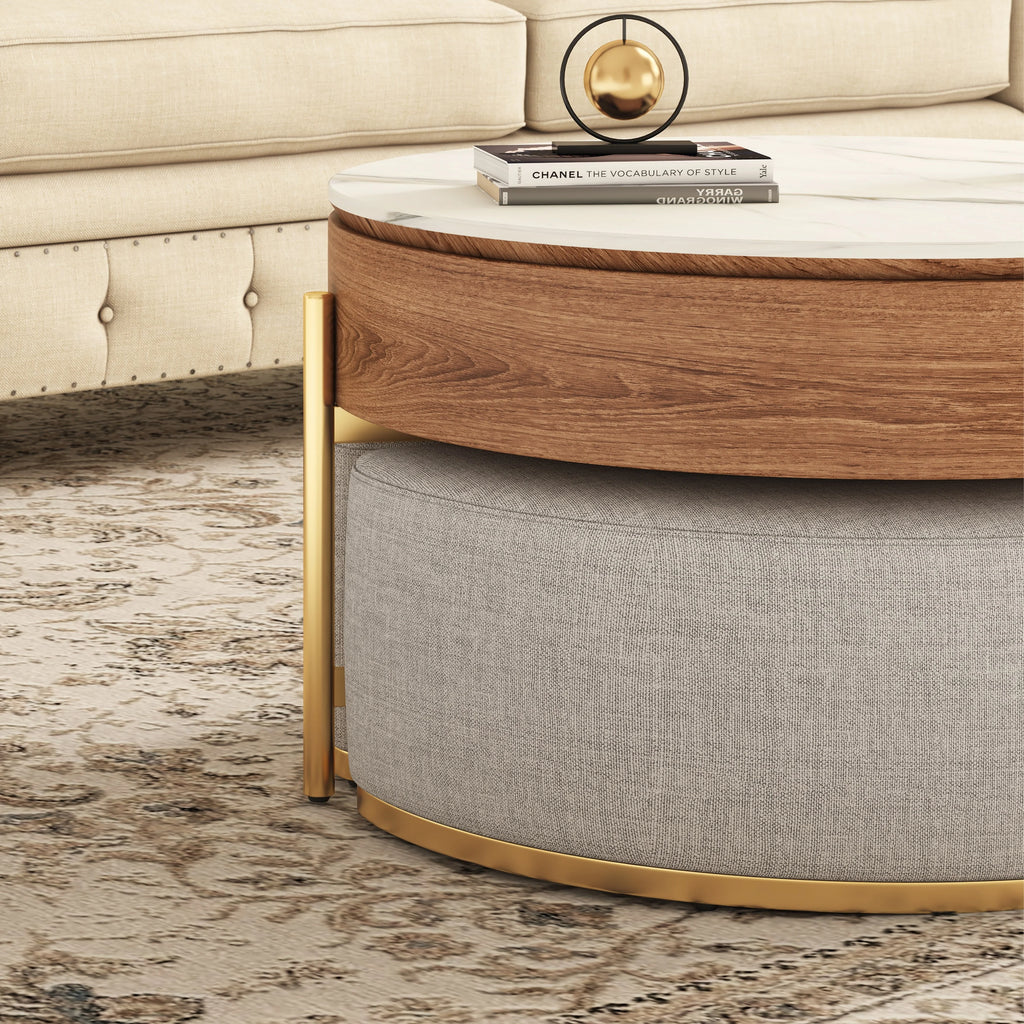 Lift Top Nesting Coffee Table with Storage and 3 Stools G33639