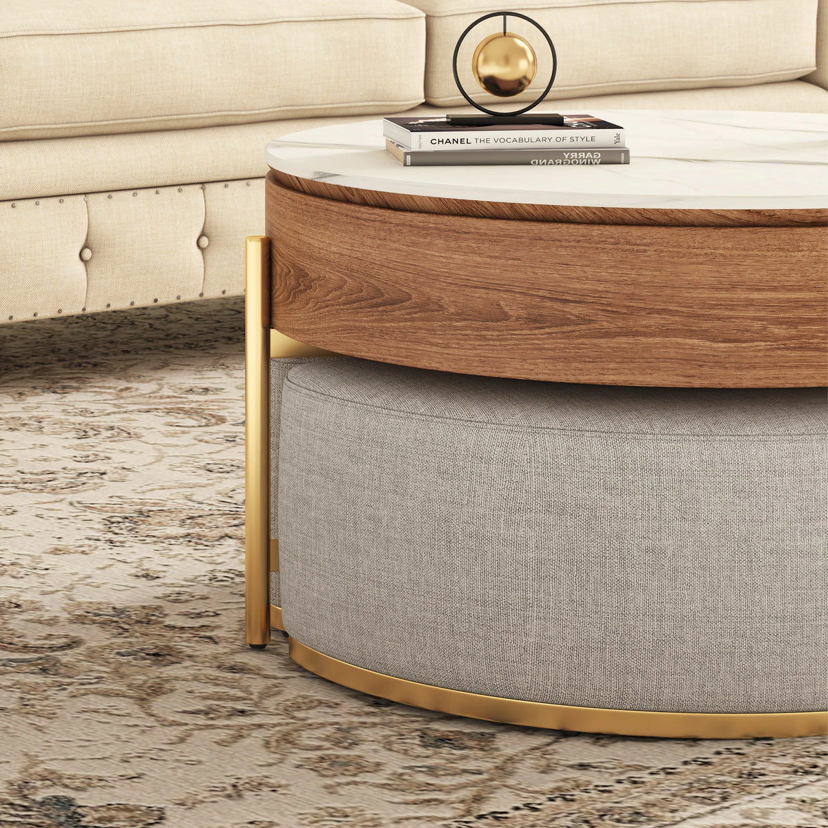 Lift Top Nesting Coffee Table with Storage and 3 Stools G33639