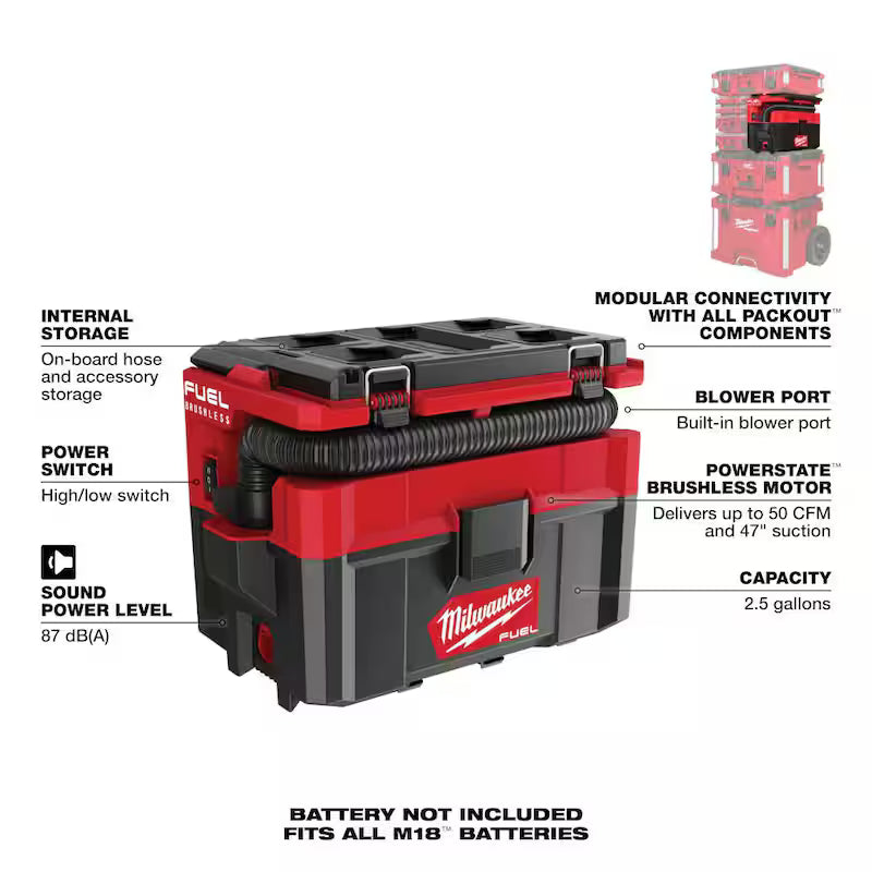 Cordless 2.5 Gal Wet/Dry Vacuum with Swiveling Palm Brush Tool H9913