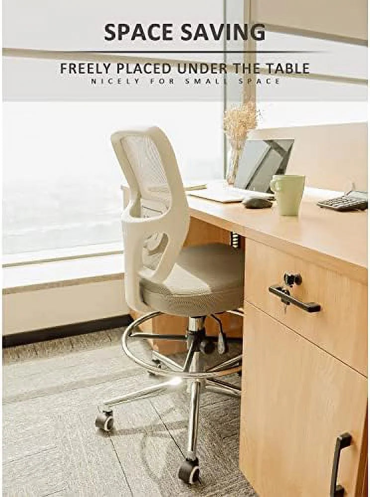 Grey Drafting Chair with Lumbar Support and Foot Ring O729532