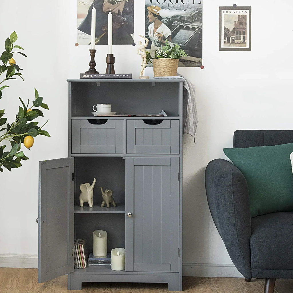 Grey Bathroom Floor Storage Cabinet with Open Shelf Z69129