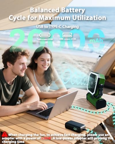 20000mAh Portable Camping Fan with Bluetooth Speaker O4490