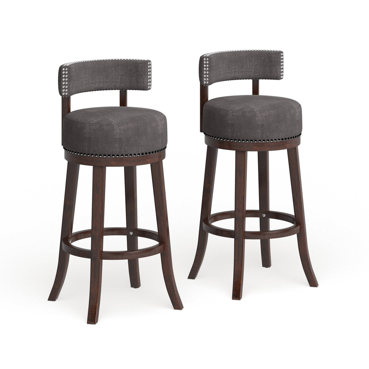 Grey Nailhead Swivel Barstool Set of 2 P13714
