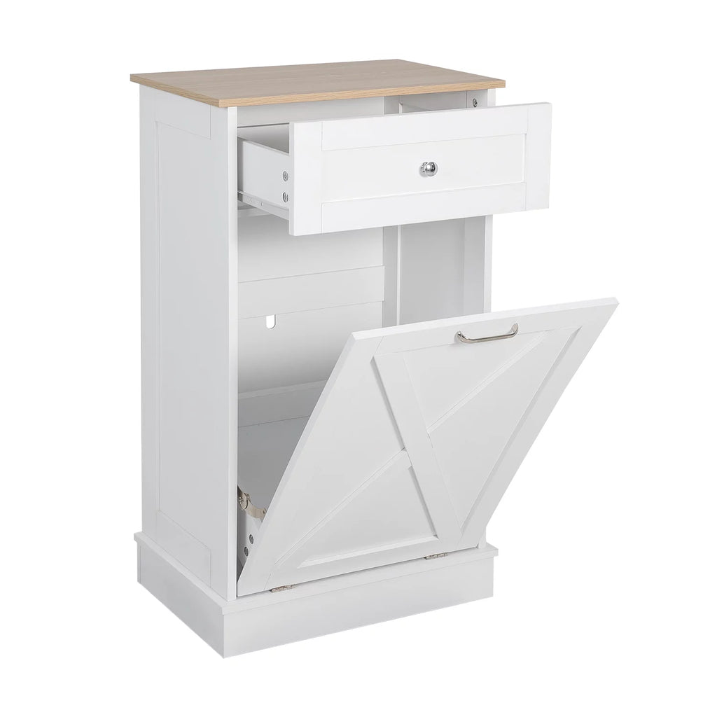 White Tilt Out Trash Can Cabinet R572817
