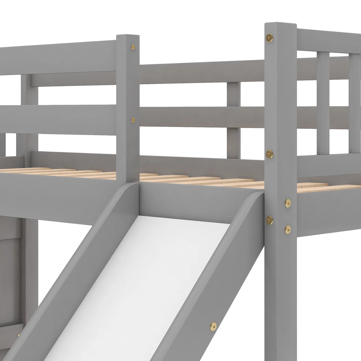 Gray Twin Over Twin Wooden Bunk Bed with Slide and Stairs H8807