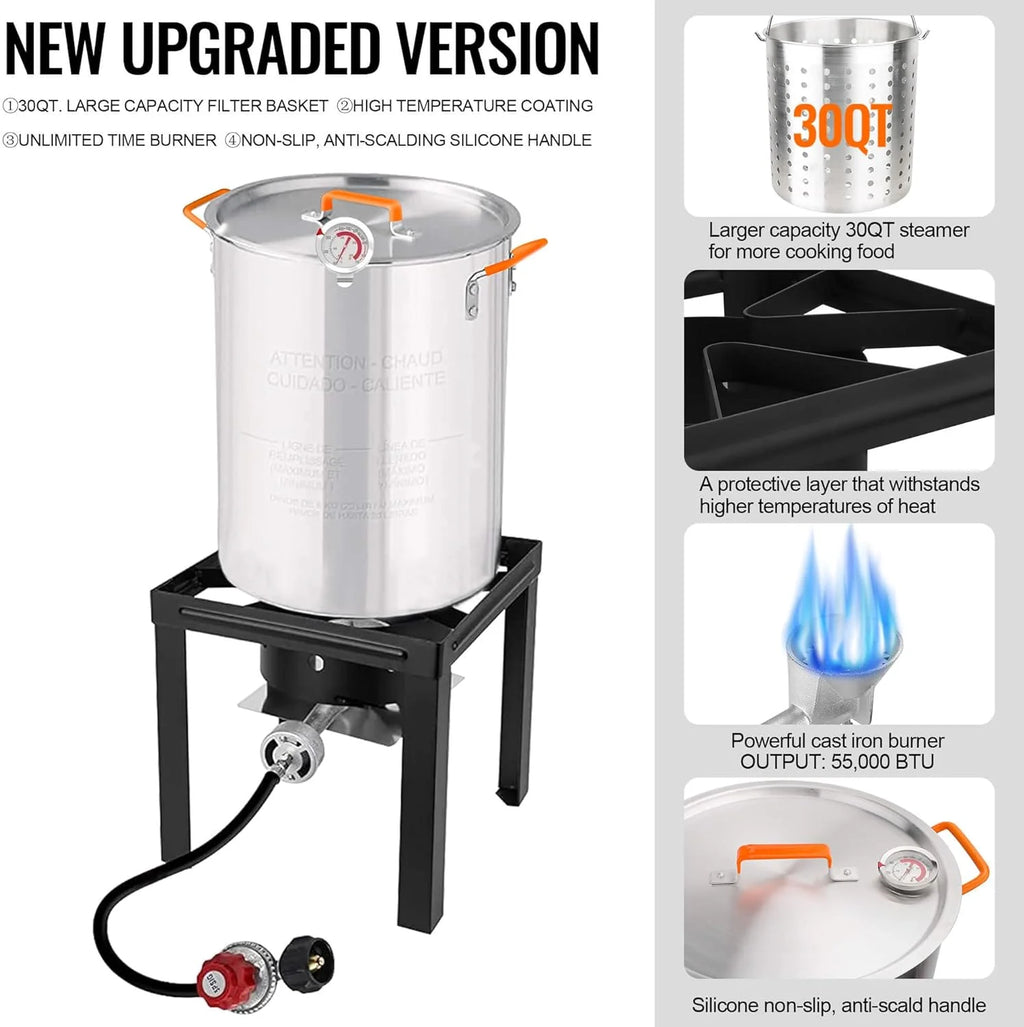 Propane Outdoor Turkey Fryer 30 & 10 Quart Aluminum Seafood Boiler Steamer Kit E5826
