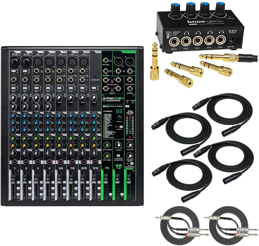 12-Channel Mixer with Headphone Amp, 4 XLR Cables, and 2 Breakout Cables Bundle Q394