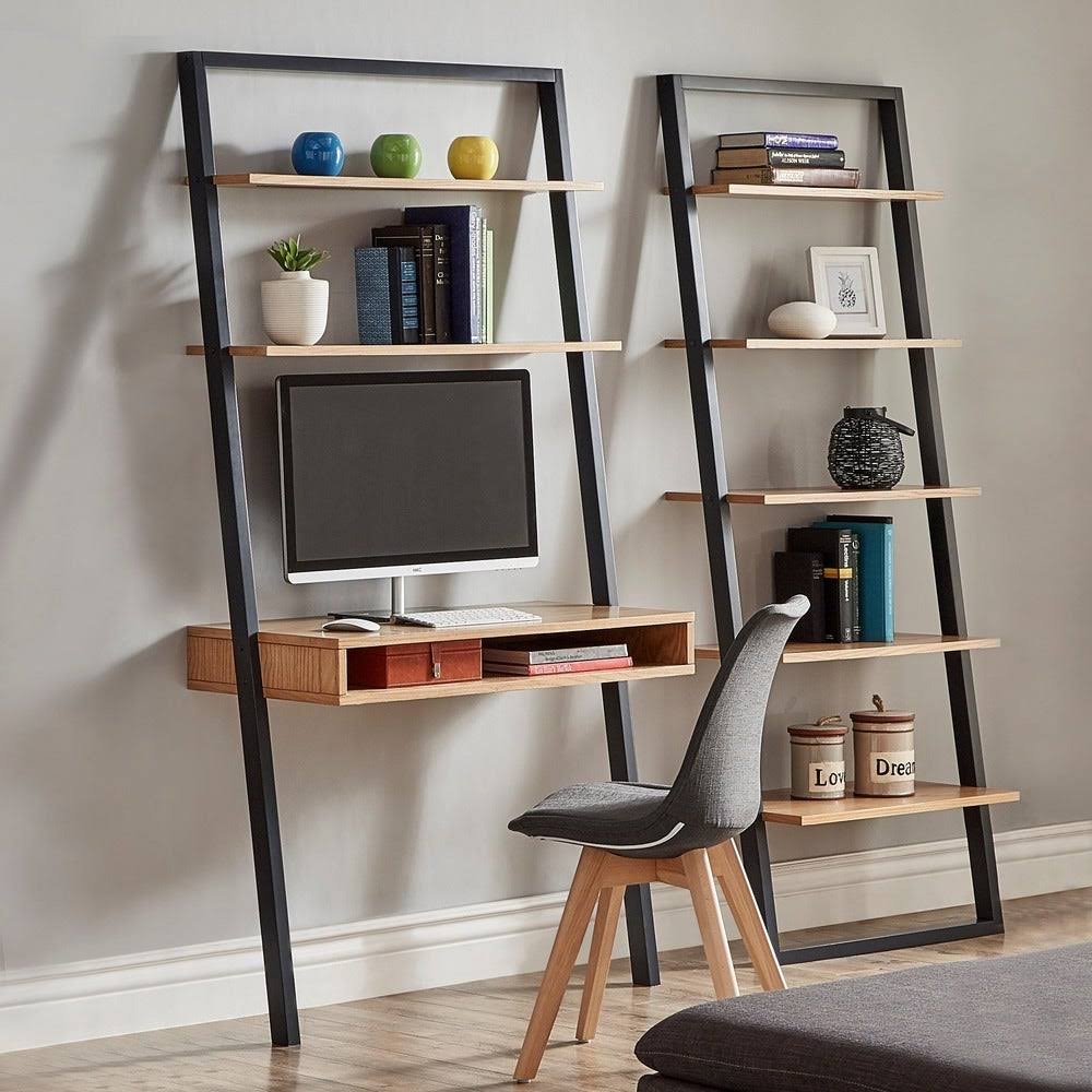 Leaning Ladder Shelves Natural and White O5214