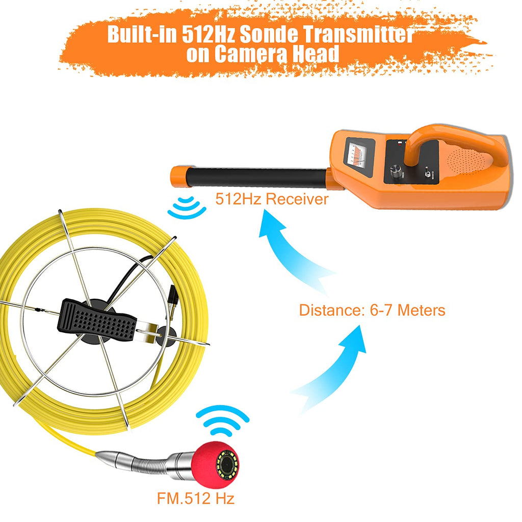 100ft IP68 Waterproof Sewer Inspection Camera with 512Hz Sonde and 7 LCD Monitor K670