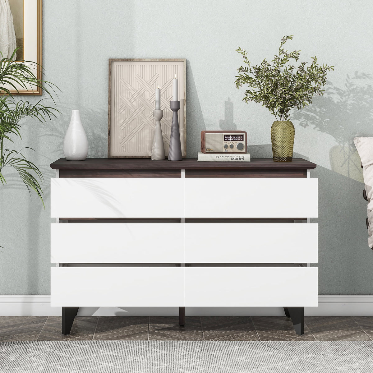 White 6 Drawer Rustic Wood Dresser Y376335