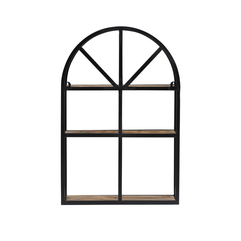 Black Metal Natural Mango Wood 3-Tier Wall Shelves L231