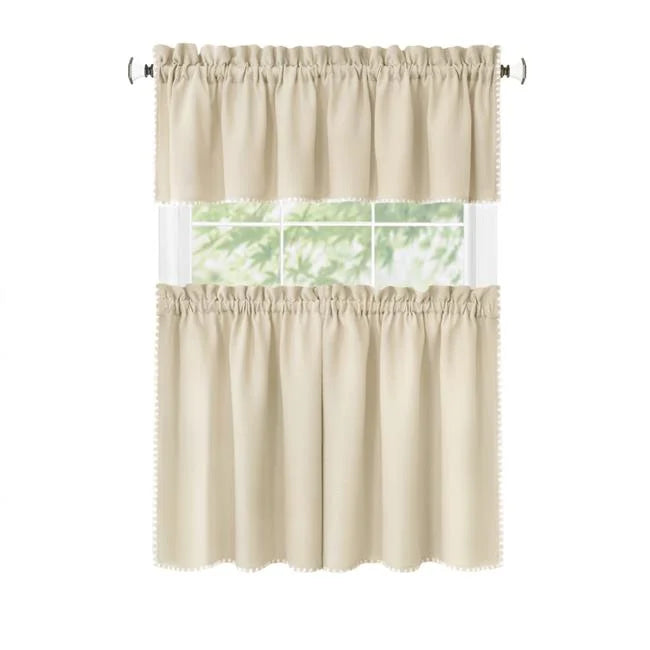 Tan & White Window Curtain Set U956
