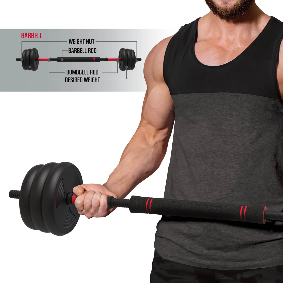 60 lbs Adjustable Dumbbell Barbell and Kettlebell Weight Set A529