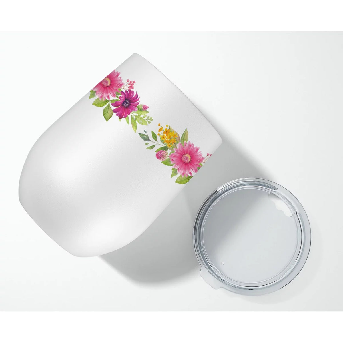 Shiba Inu Pink Flowers Stainless Steel 12 oz Stemless Wine Glass B640