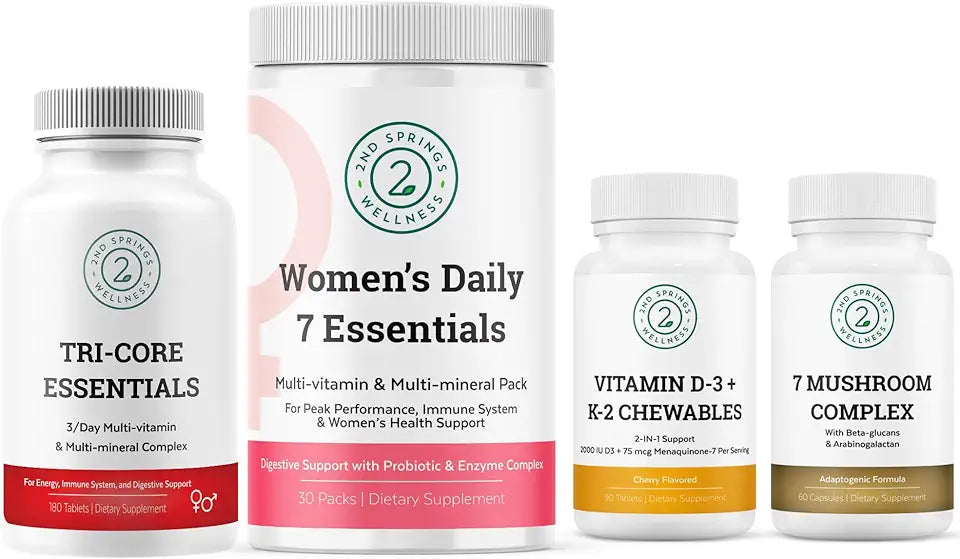 Women's Daily 7 Essentials + 7 Organic Mushroom Complex + Vitamin D3+K2 Bundle C37908