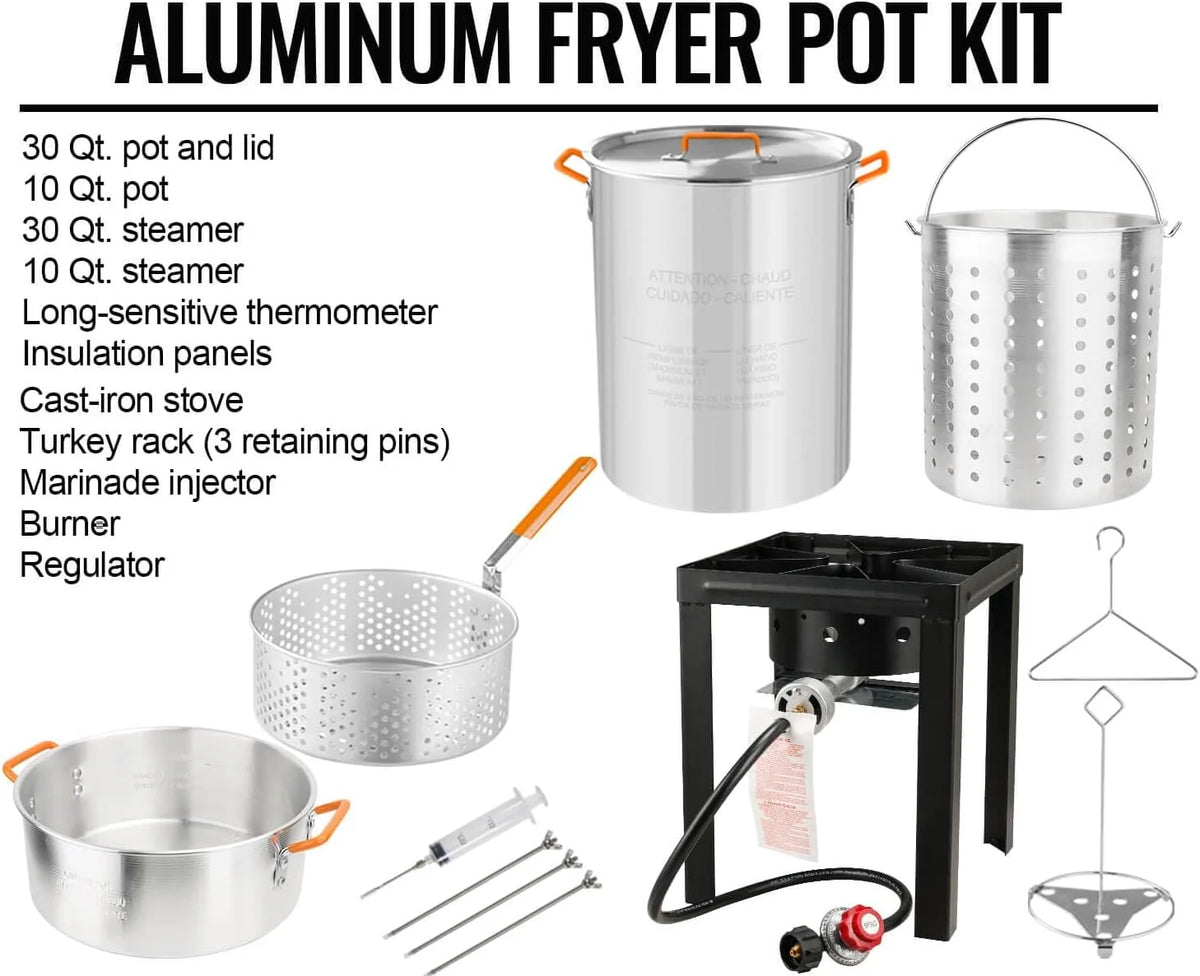 Propane Outdoor Turkey Fryer 30 & 10 Quart Aluminum Seafood Boiler Steamer Kit E5826
