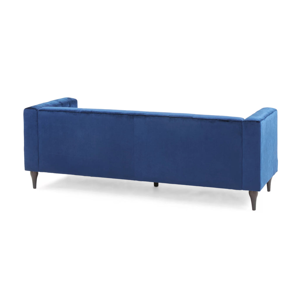 Midnight Blue Espresso Gold Tufted Fabric 3 Seater Sofa D2699