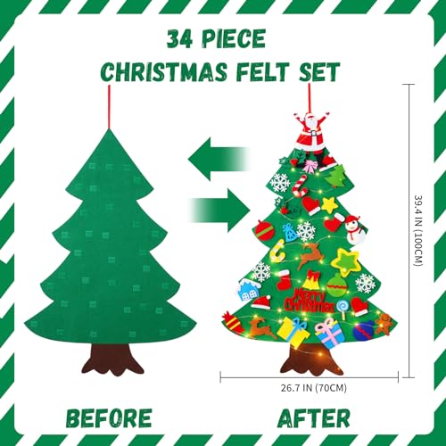 Felt Christmas Tree with 34 Ornaments and String Light A728