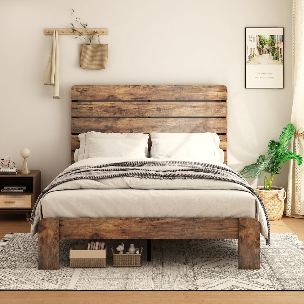 Queen Size Dark Brown Wood Bed Frame with Headboard F496846