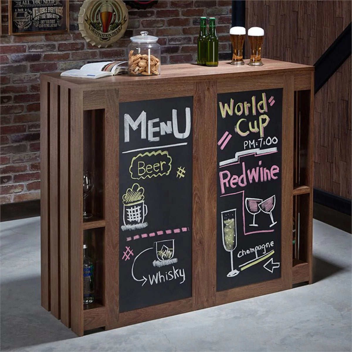 Contemporary Wood 9-Shelf Bar Cabinet in Walnut J67250