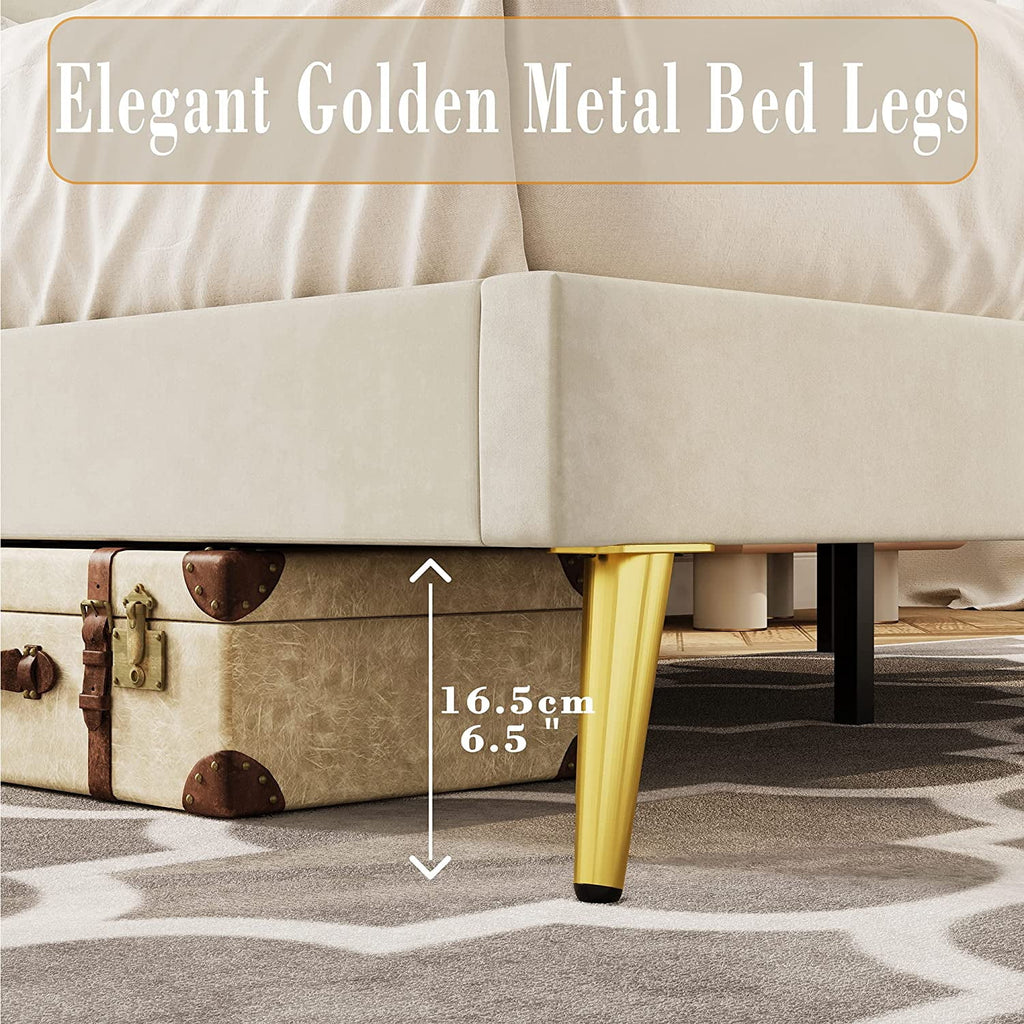 Beige Upholstered Wood Twin Bed Frame Y6238