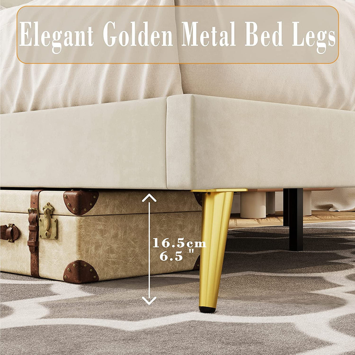 Beige Upholstered Wood Twin Bed Frame Y6238