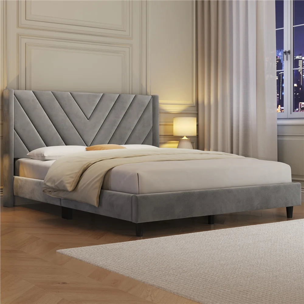 Queen Upholstered Platform Bed with Slat Support B5620