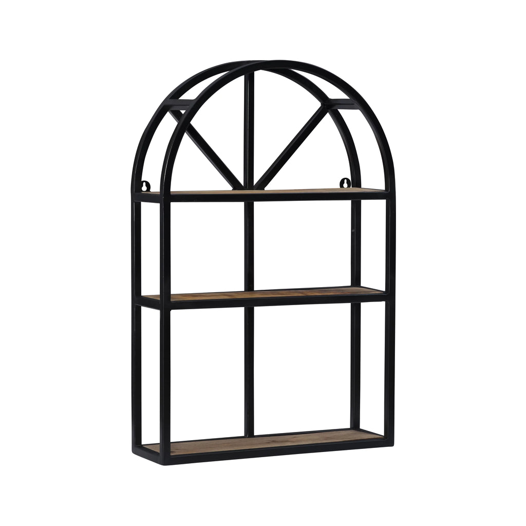 Black Metal Natural Mango Wood 3-Tier Wall Shelves L231