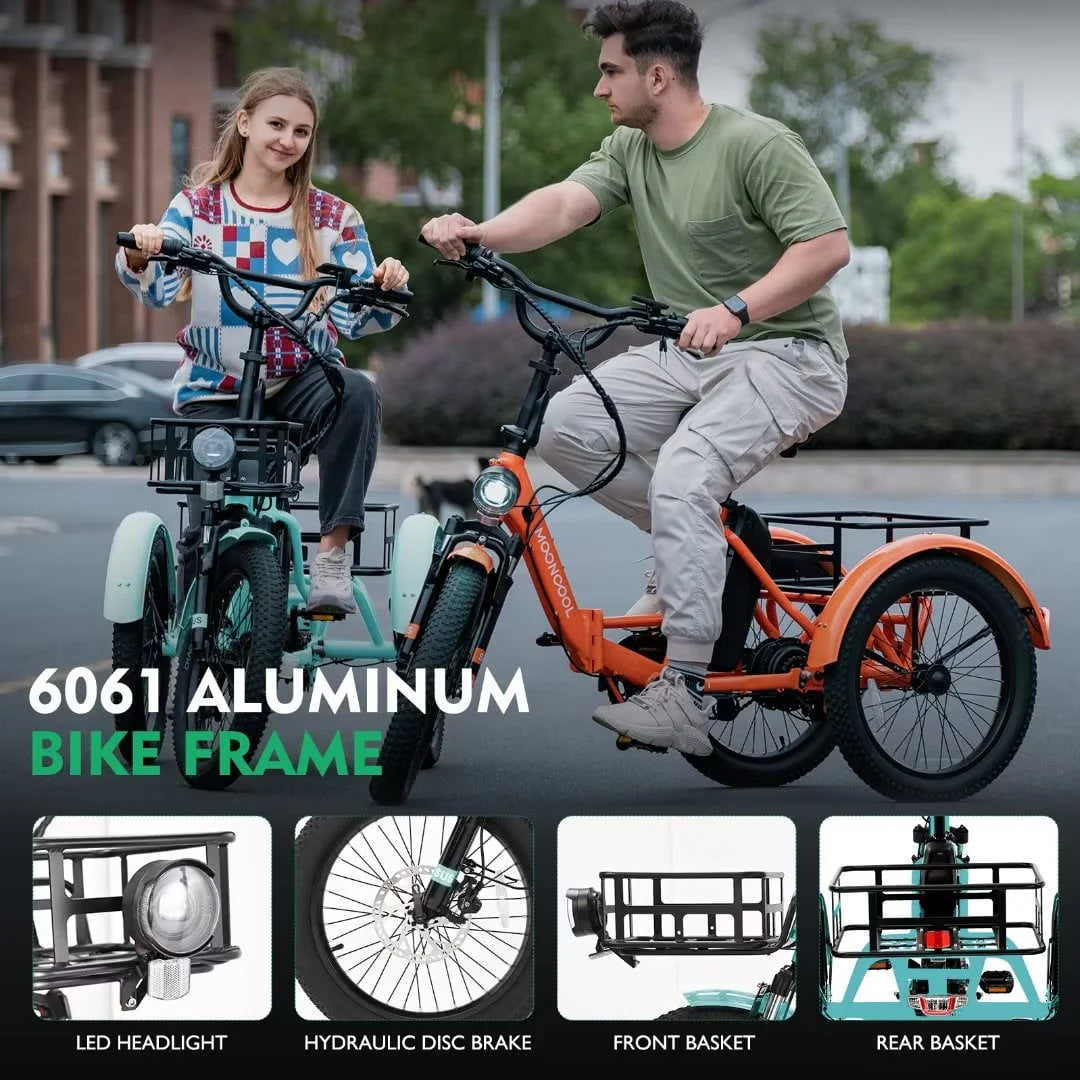 Electric Folding Tricycle with 500W Motor, 48v 14.5Ah Battery, 20*3in Fat Tires M816
