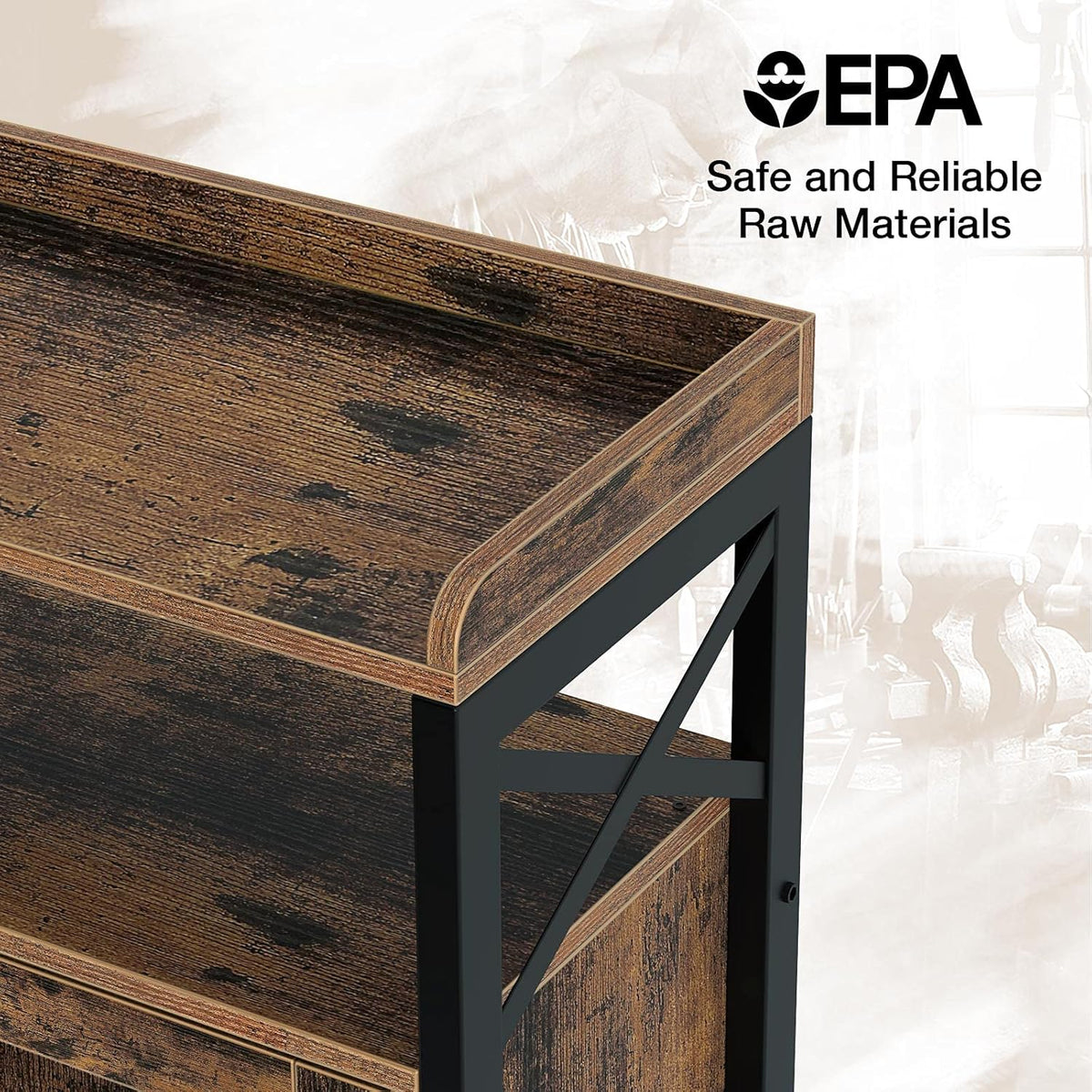 Rustic Brown 55Inch Console Table with Cabinet and Open Shelf B321