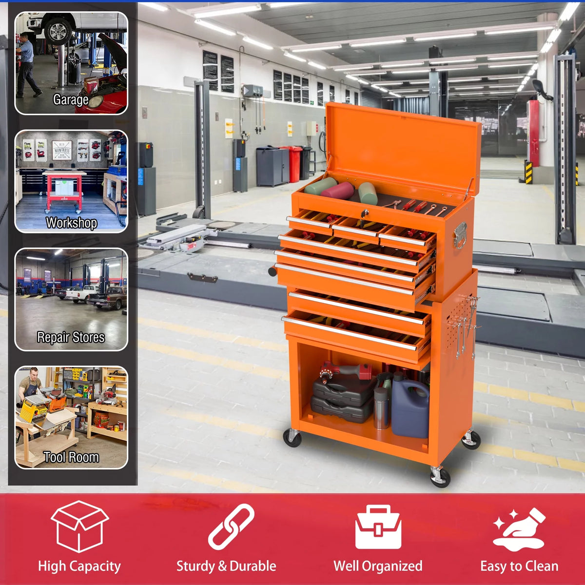 8 Drawer Rolling Tool Chest with Wheels K47101