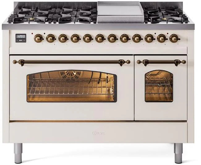 48 Dual Fuel Natural Gas Range Antique White Bronze Trim T19926