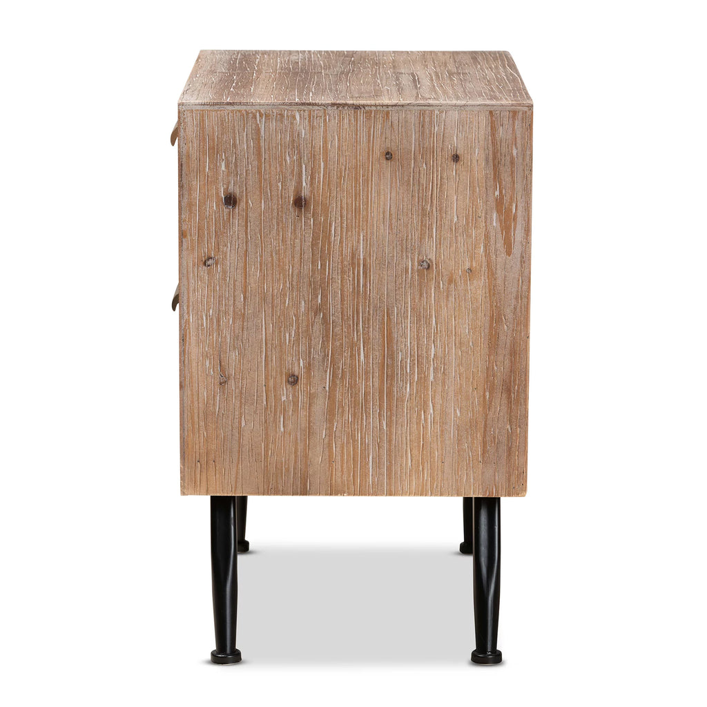 Whitewashed Natural Brown Wood and Rattan 2-Drawer End Table E327746