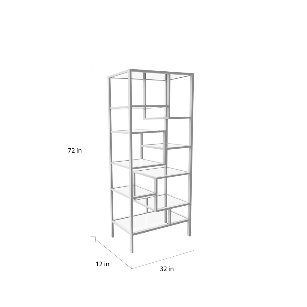 72x22H Silver Metal Bookcase with Tempered Glass Q9656