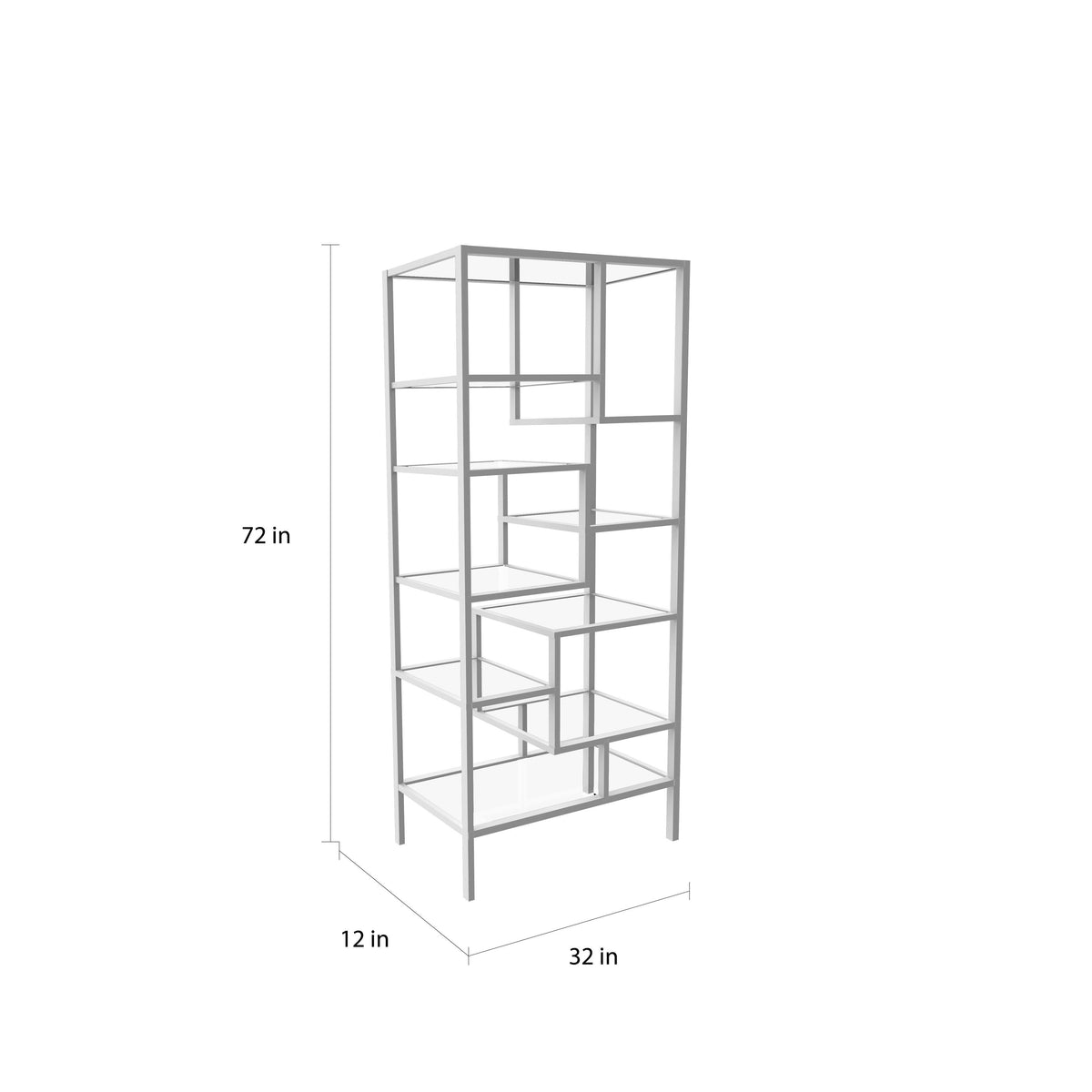 72x22H Silver Metal Bookcase with Tempered Glass Q9656