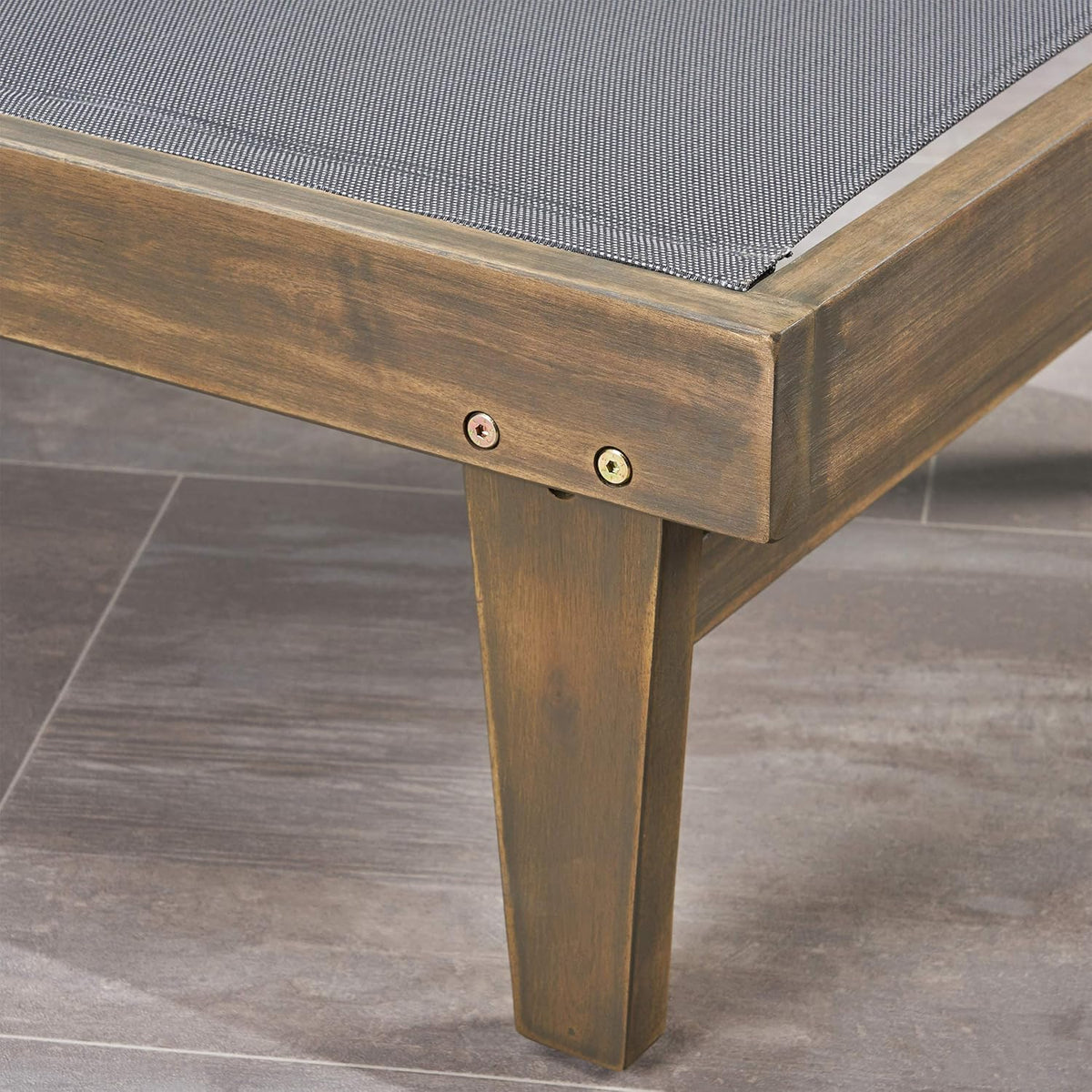 Outdoor Mesh Chaise Lounge with Acacia Wood Frame P178662