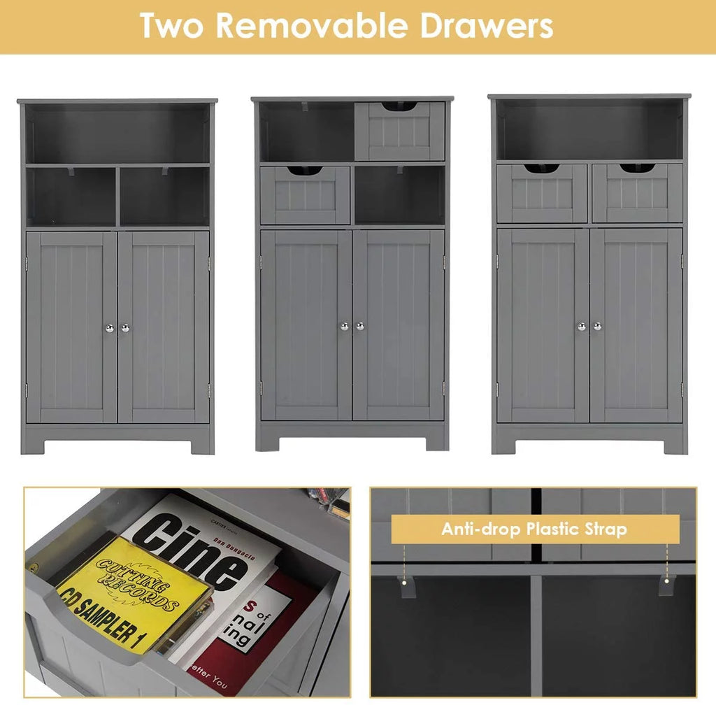 Grey Bathroom Floor Storage Cabinet with Open Shelf Z69129
