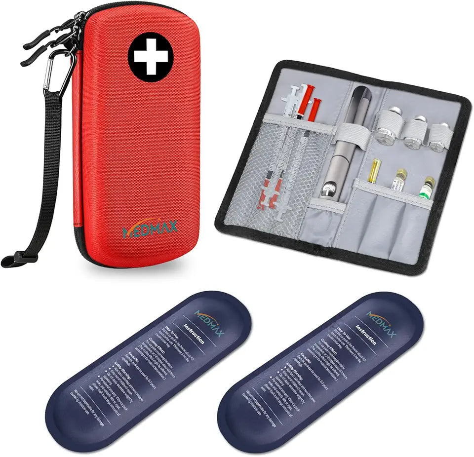 Red Insulated Insulin Cooler Travel Case with 2 Ice Pack D7218