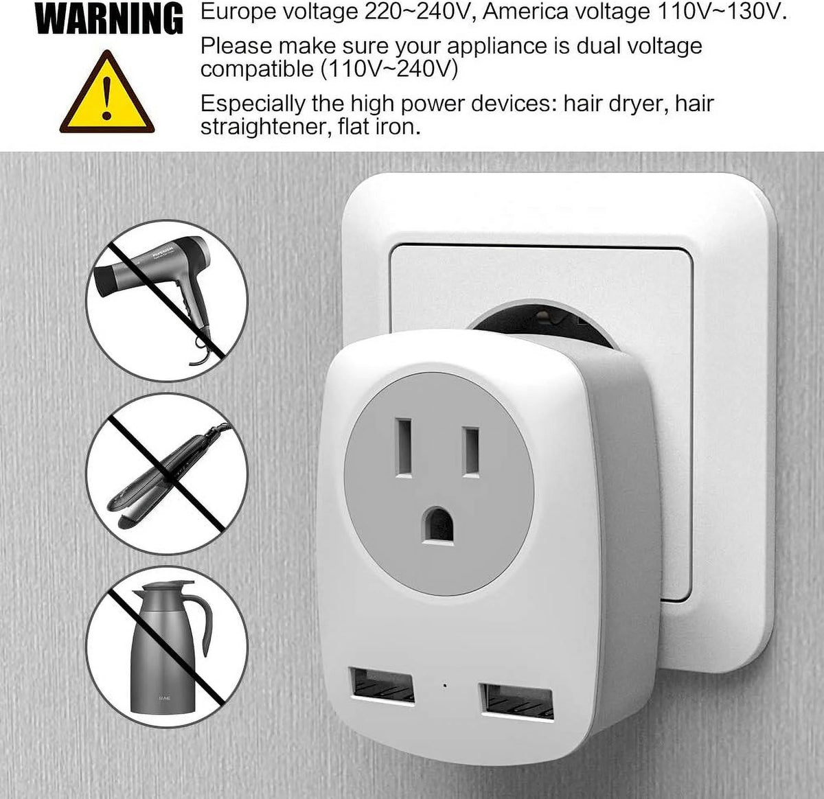 European Travel Plug Adapter 2Pack Type C W123