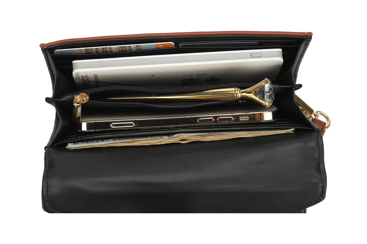 Black Vegan Leather Satchel & Wristlet Wallet Q96024