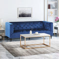 Midnight Blue Espresso Gold Tufted Fabric 3 Seater Sofa D2699