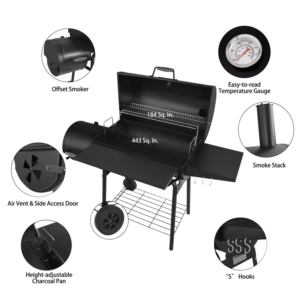 Steel Charcoal Grill with Offset Smoker A800