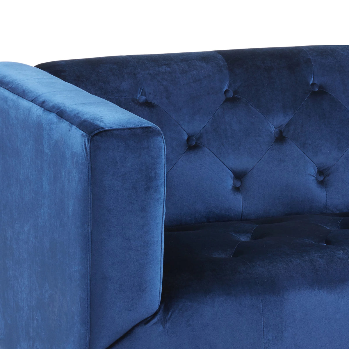 Midnight Blue Espresso Gold Tufted Fabric 3 Seater Sofa D2699