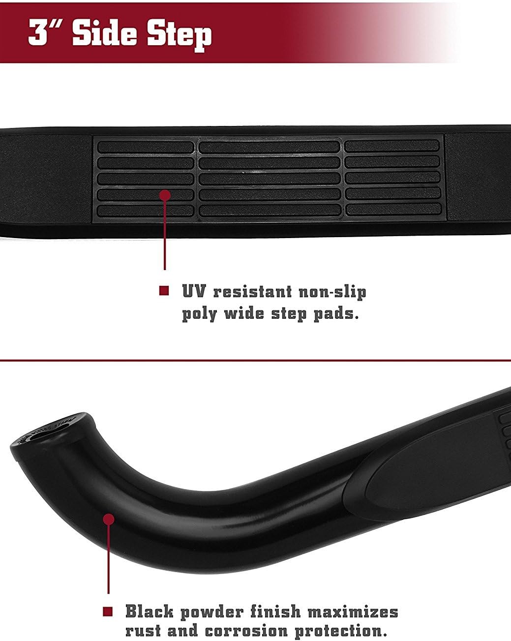 Black Side Steps Nerf Bars Running Boards (2 Pieces) D652323