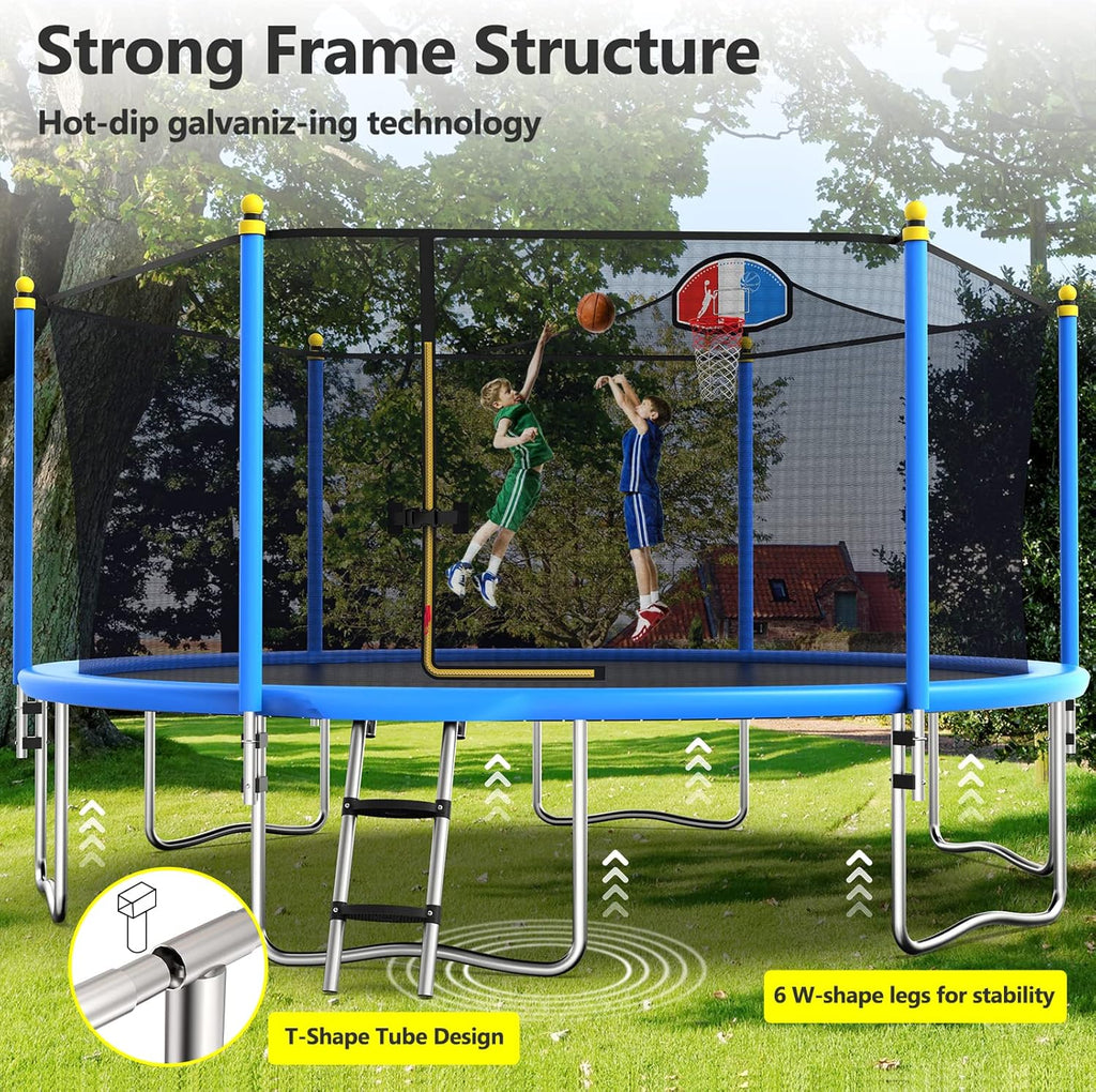 15FT Trampoline with Enclosure Net, Basketball Hoop and Ladder U1588